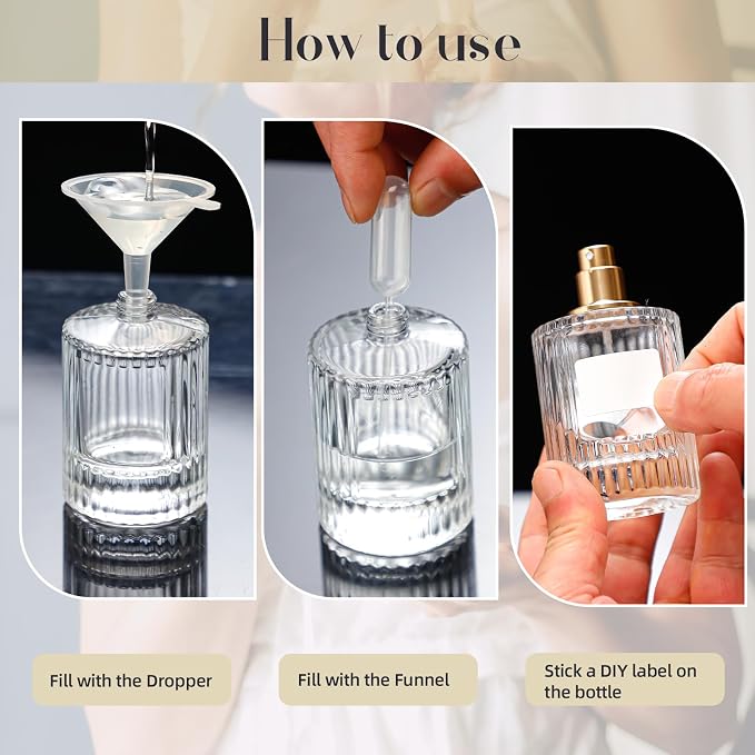 1 Pack Empty Perfume Spray Bottles, 50ML Ribbed Glass Atomizer Spray Bottle for Men and Women, Travel Refillable Perfume Atomizer for Sample Dispenser and Home Decor, White Cap