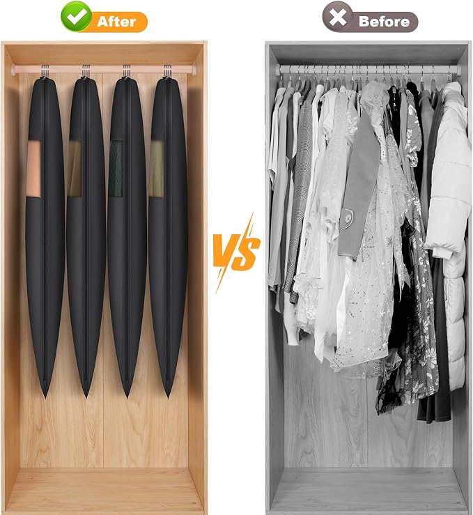 Syeeiex 43'' Garment Bags for Hanging Clothes with 8'' Gussets,Space Saving Hanging Garment Bag with Self Compression Zipper - Save 50% Space-Can Hold 6 Down Coats,8 Fur & Winter Coats,20 Shirts(2PCS)