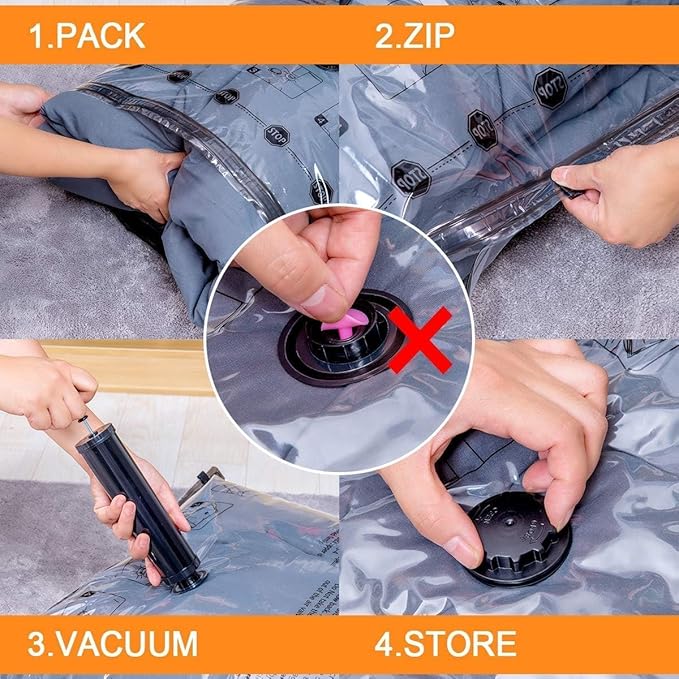 GONGSHI Vacuum Seal Bags for Clothing Travel & Home Storage, Travel Vacuum Bags with Pump,Space Saver for Blankets, Comforters, Pillows, Clothes,32 Combo with Electric Pump
