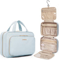 BAGSMART Toiletry Bag Hanging Travel Makeup Organizer with TSA Approved Transparent Cosmetic Bag Makeup Bag for Full Sized Toiletries, Large-Light Blue