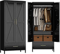 METAN Metal Wardrobe Closet with Doors,Armoire Wardrobe Closet with 1 Drawer for Bedroom,Assembly Required,Black