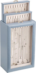 Lolalet Necklace Organizer Box, Jewelry Storage Box with Clear Window for Necklaces Bracelets, Tangle-Free Necklace Display Case for Women Girls, Dusty Blue, 3 Layers 30 Hooks