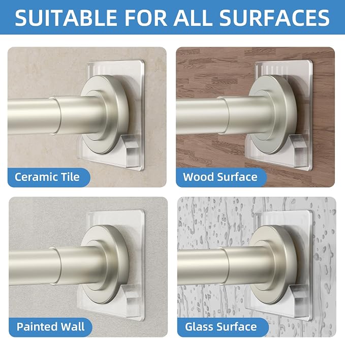CorkLatta Nickel Shower Curtain Rod,1 Inch Diameter Stainless Steel Adjustable Spring Tension Rods 32 to 80",with Holders,Anti-Slip,Curtain Rods No Drilling(1 Pack)
