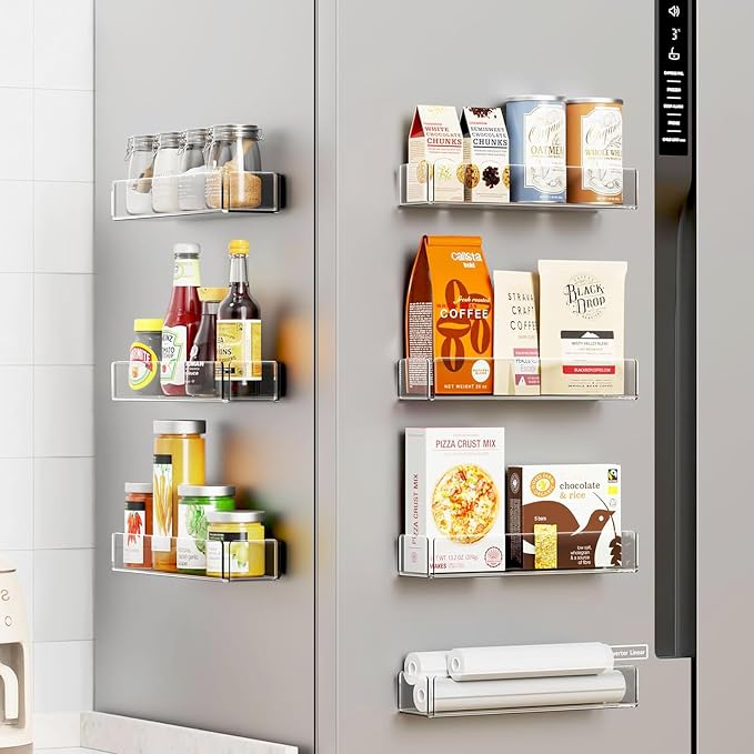 2 Pack Acrylic Spice Racks for Refrigerator and Oven, Magnetic Fridge Organizers and Storage, Clear