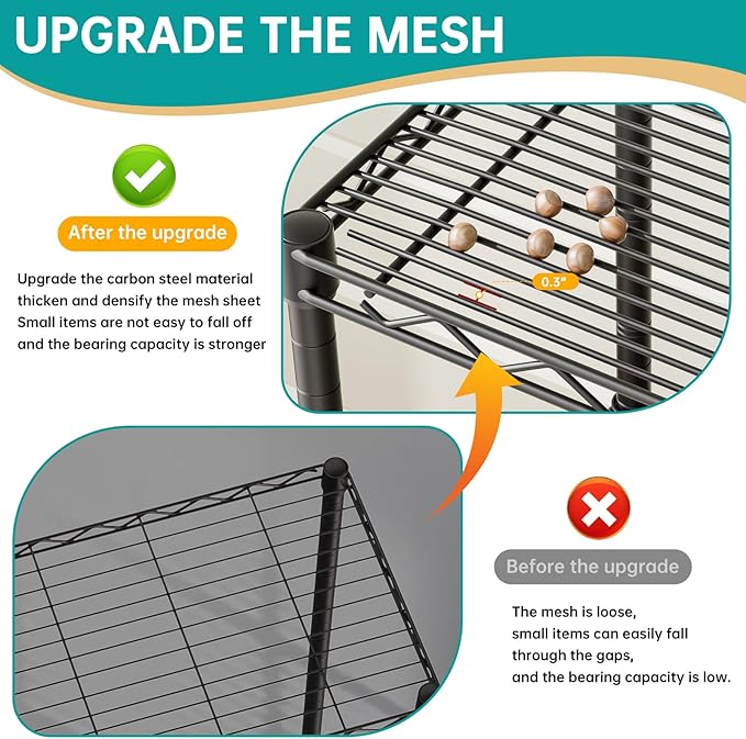 SINGAYE Metal Shelves Wire Shelving Storage Standing Adjustable Shelf Unit | 5 Tier Mesh Units Shelf for Kitchen Laundry Bathroom Closet Organizers Pantry Narrow Home Rack 10" D x 16" W x 55" H Black