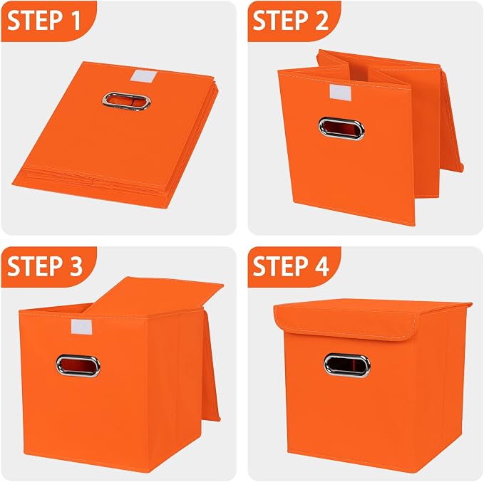 Closet Organizers Fabric Storage Bins With Lids Collapsible Cube Storages Organizer Basket With Handles,Storage Boxes for Clothes Storage,Office,Toys,3 Pack,（Orange