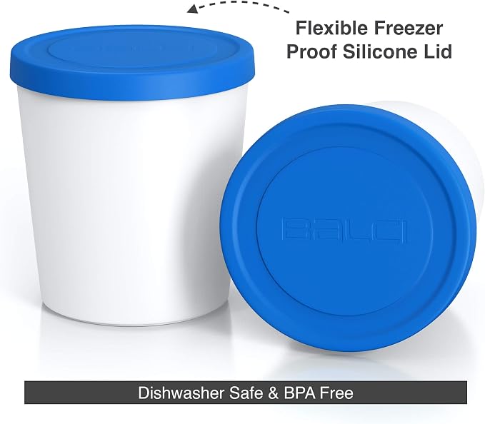BALCI - Premium Ice Cream Containers (2 Pack - 1 Quart Each) Perfect Freezer Storage Tubs with Lids for Ice Cream, Sorbet and Gelato! - Blue