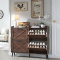 Barnyatoh Shoe Storage Cabinet,Farmhouse Shoe Organizer with 4 Flip Drawers & Barn Door Design,Hidden Slim Narrow Shoe Rack Cabinet for Entryway,Foyer,Hallway,Walnut