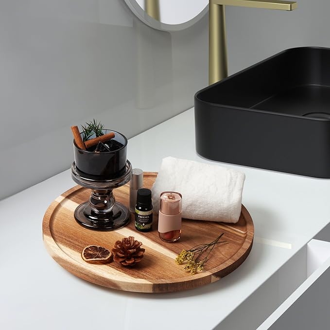 12in Wood Lazy Susan for Table Top, Turntable Organizer for Pantry Countertop Tabletop Spice Rack Spinning Rotating Organizer for Kitchen