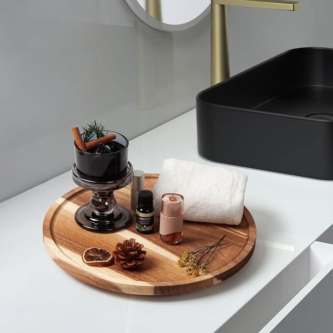 10in Acacia Wood Lazy Susan Turntable Organizer and Spinning Storage | Rotating Round Serving Tray & Storage Organizer for Spice Bottles, Kitchen Countertop & Cabinet