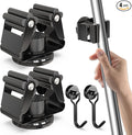 3-H Magnetic Broom Holder 4pcs, Stainless Steel No Drill Mop Holder Wall Mount with 2 Mini Magnetic Hooks, Movable Magnet Tool Organizer for Garage Laundry Kitchen Garden RV,Black