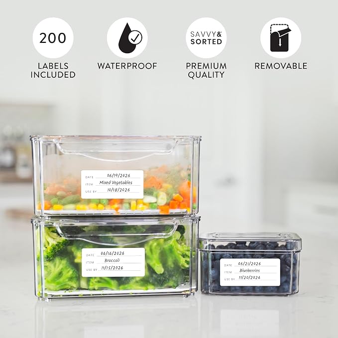 200 Meal Prep Freezer Food Labels - 2.75 x 1.25 Inch Freezer Tape Labels for Food Containers to Write On, Removable Easy Peel Off, Kitchen Pantry Storage Stickers, Oil Water Resistant
