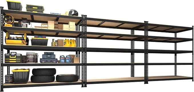 PrimeZone 3 Pack Heavy Duty Storage Shelves - 47"W x 18"D x 71"H 5 Tier Adjustable Garage Storage Shelving, Metal Utility Rack Organizer Shelf Unit for Warehouse Pantry Closet Kitchen Basement, Black