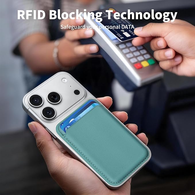 2Pack Magnetic Wallet Cell Phone Card Holder for Phone Case with Mag-Safe, Stronger Magnetic RFID Leather Phone Wallet Stick on Series of iPhone 17/16/15/14/13/12 and Pro/Promax,2-Pack White