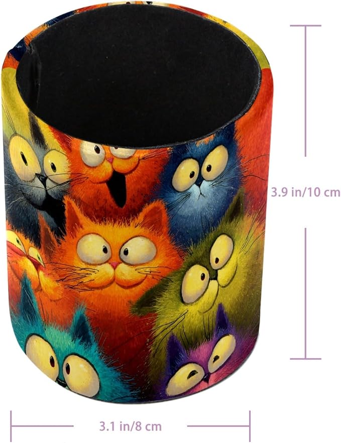 Funny Cats Pen Holder Pencil Organizer for Desk, 3.1” x 3.1” x 3.9” Pencil Cup Office Supplies, Large Capacity Cute Pen and Makeup Brush Holder for Desktop, Home, School