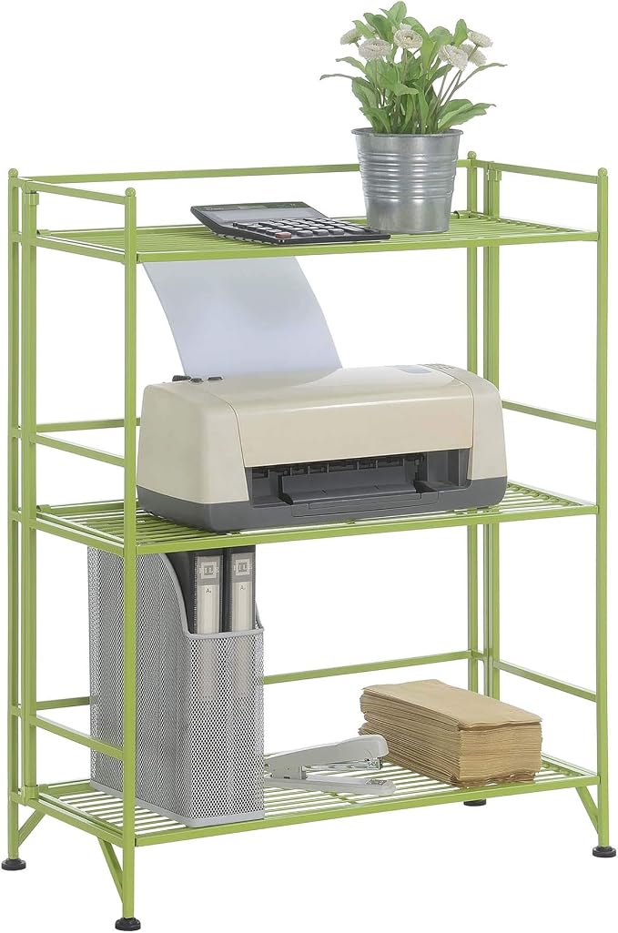 Convenience Concepts Xtra Storage Shelves - 3-Tier Wide Folding Metal Storage Shelves, Closet Organizer for Office, Laundry Room, Bedroom, Garage, Kitchen, Bathroom, Lime Green