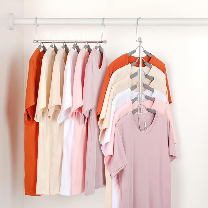 TOPIA HANGER Clothes Hanger Space Saving, 6 Tier Shirt Coat Hangers Space Saving No Bump Shoulder Hangers with No Slip Foam Padded Closet Organizers and Storage for Men and Women 4 Pack CT65G