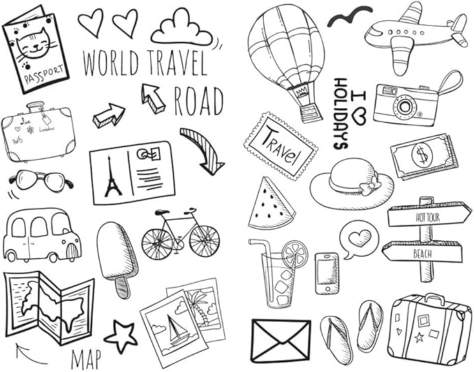 Seasonstorm Black Hand Draw Travel Precut Anti-UV Waterproof Decoration Album Planner Stickers Scrapbooking Diary Sticky Paper Flakes (PK595)