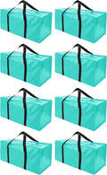 PANDA JOYS 8 Pack Extra Large Moving Bags with Zippers & Carrying Handles, Heavy-Duty Storage Tote for Space Saving Moving Storage, Fold Flat, Alternative to Box and Bin,Aquamarine