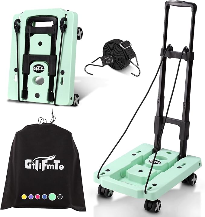 Folding Hand Truck Lightweight Hand Truck Dolly Foldable,Luggage cart with 4 Rotate Wheels, Utility Cart with Adjustable Handle,Collapsible Dolly for Moving (Black)
