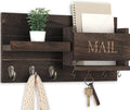 Lwenki Mail Organizer for Wall Mount – Key Holder with Shelf Includes Letter Holder and Hooks for Hallway Farmhouse Decor – Rustic Wood with Flush Mounting Hardware (16.5” x 9.1” x 3.4”) (Brown)