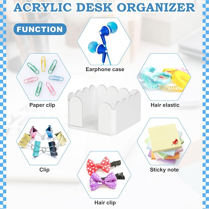 Scalloped Acrylic Sticky Note Holder 3"x3" White Cute Wave Sticky Note Holder Dispenser for Classroom Desk Organizer Accessories for Dorm Room School Office Necessities