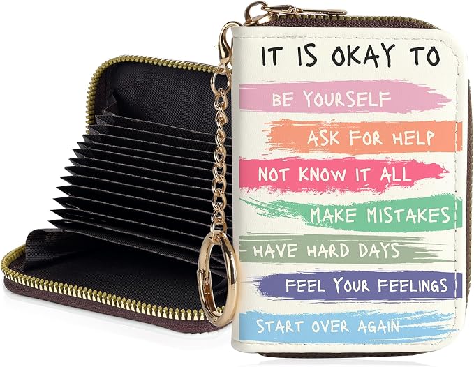 Credit Card Holder for Women,Small Rfid Wallet with Keychain Zipper,Cute PU Leather Card Case Wallet，Accordion Credit Card Wallets Gift,Color font