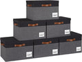 GhvyenntteS Storage Bins with Lids 6 Pack, Large Storage Baskets with Lid and 3 Handles, Foldable Fabric Storage Boxes with Lid and Label for Home Office (Grey&Black, 15" x 11" x 9.7")