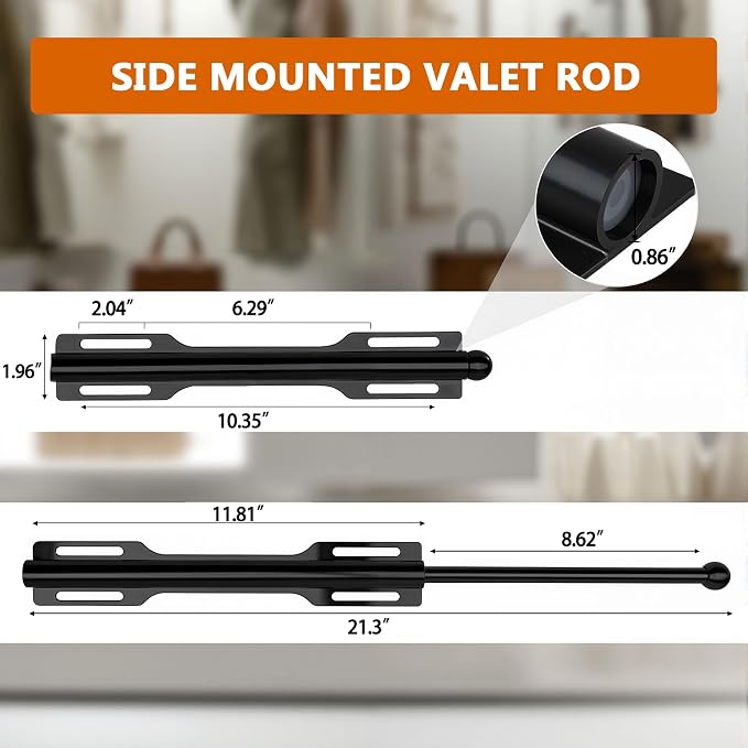 Pull-out Valet Rod for Closet 2 Pack, Black