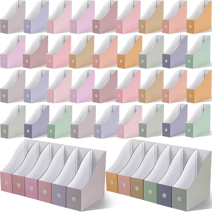 Colarr 48 Pcs Cardboard Magazine Holders 12 Colors Magazine Storage Box with Label Stickers File Folder Book Holder for Desk Desktop Document for School (Vivid Color)