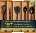 Carbonized Bamboo Kitchen Drawer Organizer, 5 Slots Expandable Silverware Organizer, Utensil Holder & Cutlery Tray, 2.2" Deep for Extra Capacity, Non-Slip Feet Included.