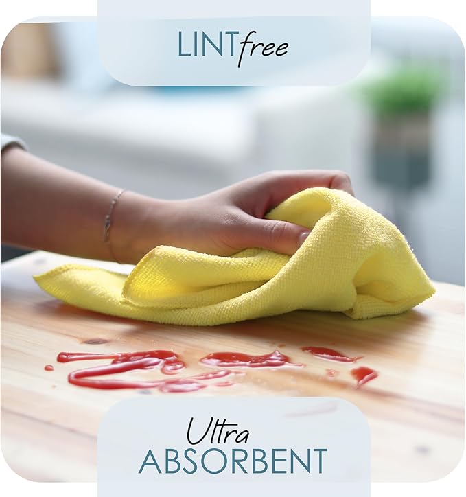 Hearth & Harbor Microfiber Cleaning Cloth Set - 12 Pack Yellow Washcloths, 12''x12'' Reusable Towels for Cars, Lint-Free Rags (V-HH-Cloth-M-12-Ylw)