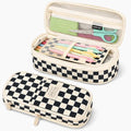 Pencil Case, Large Capacity Aesthetic Pencil Cases with Durable Zipper, Big Stationery Pencil Pouch for Women & Men , Adults Portable Storage Organizer Bag for College, Office, Travel (Black Grid)