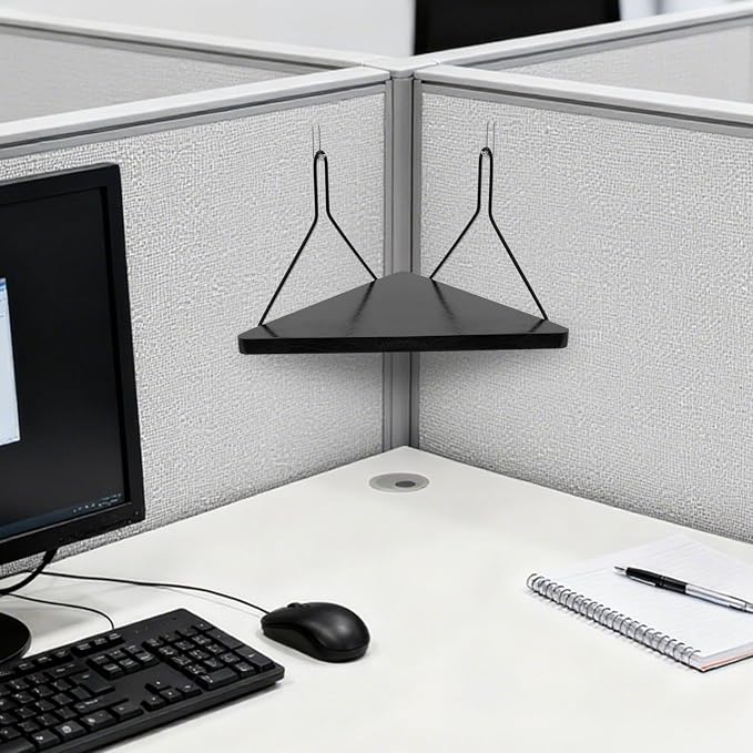 Fabric Wall Cubicle Corner Shelf with Hooks 11.8 Inch Wooden Triangular Cubicle Corner Shelf for Office Fabric Walls Display Storage Hanging Organizer for Work Decor Small Planter(Black，2 PCS)