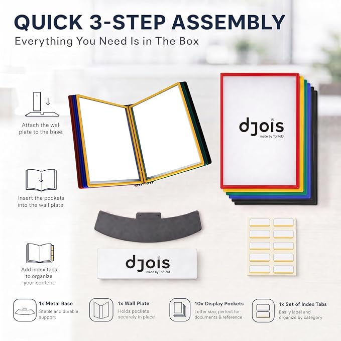Tarifold Desktop Reference & Display System, 10 Double-Sided Pockets, 20 Sheet Capacity, Durable Metal Base, Easy-Load Polypropylene Pockets, Letter-Size, Made in Denmark, Assorted Colors