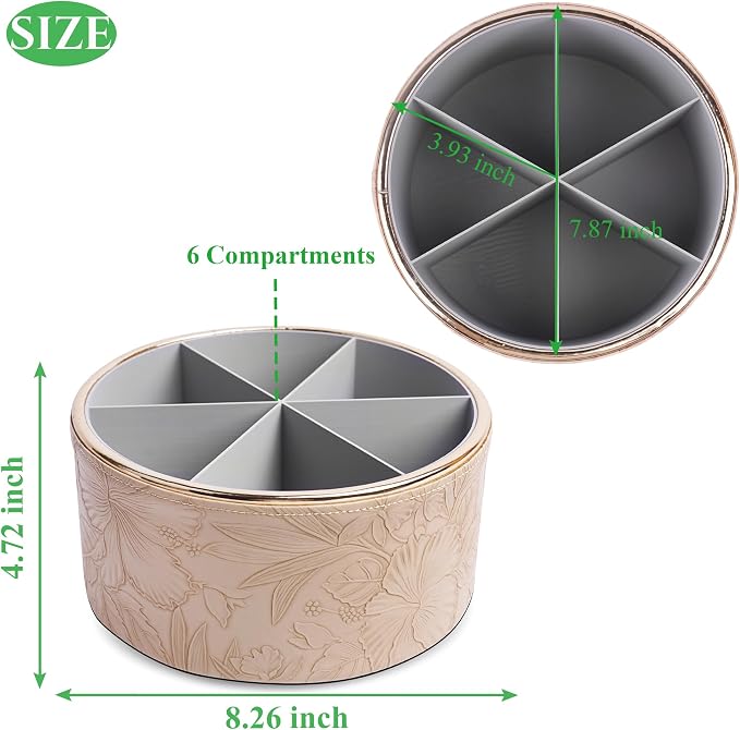 Remote Control Holder, 360°Spinning PU Leather Desk TV Remote Caddy,Desk Storage Box Room Accessories for Controller, Media,Mail,Calculator, Mobile Phone,Pencil(1B-Golden Apricot)