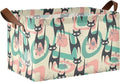 Mid Century Atomic Black Cat Storage Basket Foldable Cube Storage Bins with Handles&Label Waterproof Collapsible Organizer Box Bin Large Rectangle Decorative Baskets for Shelves Home Room Laundry