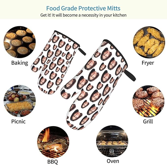 Custom Oven Mitts Personalized with Your Face Baking Gifts for Women for Kitchen Cooking BBQ Grillin-Style2, 2 Oven Mitts