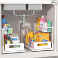 Under Sink Organizer 2 Tier, Pull Out Drawer Slides Under Sink Storage for Bathroom Kitchen,Multi-Purpose Drawer Under Cabinet Organizer for Cleaning Supplies (White, 2 Pack)