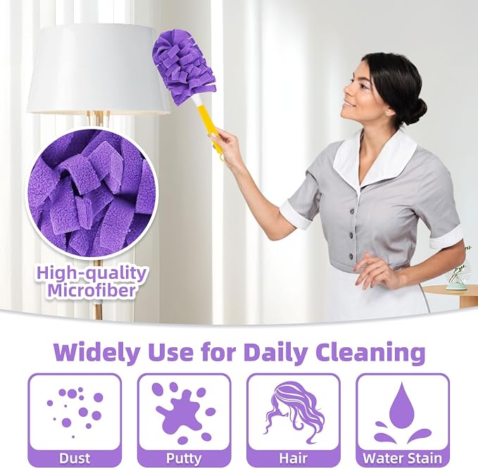 6 PCS Fleece Reusable Duster Refills for Swiffer, Washable Heavy Duty Duster Pads, 360 Cleaning Pads for Fan, Window, Furniture, Floor(Include 1 Handle)