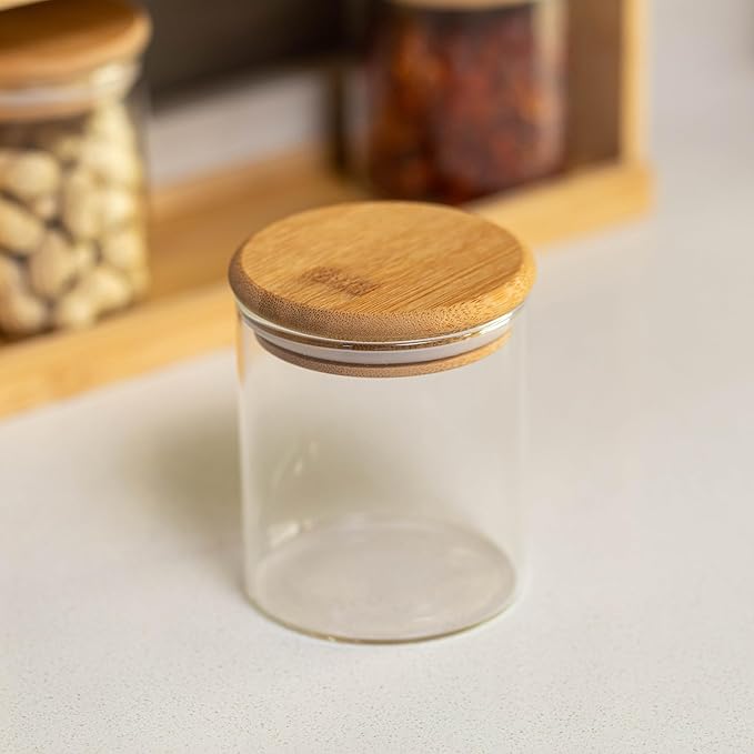 Basicwise Versatile 3-Tier Bamboo Spice Rack and Pantry Organizer with 9 Glass Jars – Perfect for Countertop Storage in Kitchens to Keep Seasoning Containers Neatly Displayed and Easily Accessible
