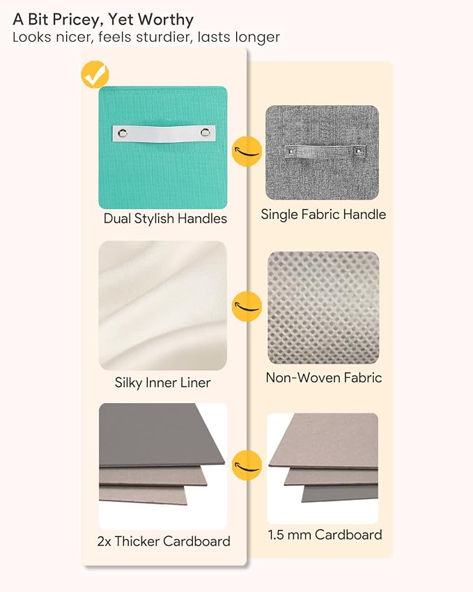 Cube Storage Bins | 11.8"x11.8"x9.8", Macaron & White, 6 Pack | Multi-Size | 2X Thick Support Board | Vegan Leather Handles | 7.7 oz/yd² Fabric | 12"x12" Drawer Insert Basket