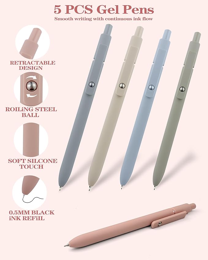 54Pcs Aesthetic School Supplies Set with Large Pastel Pencil Case 12 Dual Tip Highlighters, 6 Gel Pens, 5 Black Pens, 5 Mechanical Pencils (0.5-2.0mm) for Students Stationary College Essentials Gifts