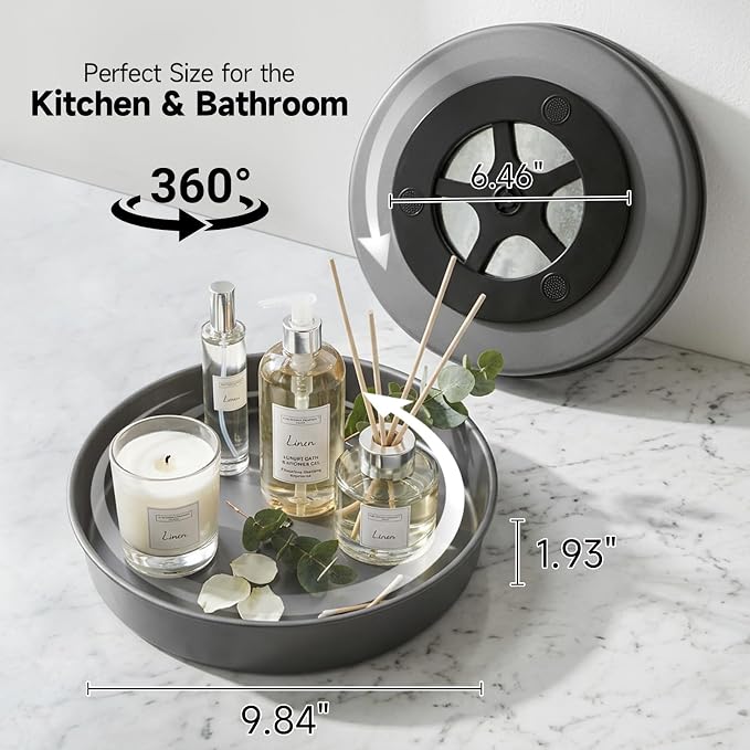 2PCS 9.8" Black Metal Lazy Susan Turntable Organizer | Non-Slip, Easy to Wipe, 360°Rotating Spinning Tray, For Cabinet, Pantry, Table Top, Fridge, Bathroom Vanity, Kitchen Decor