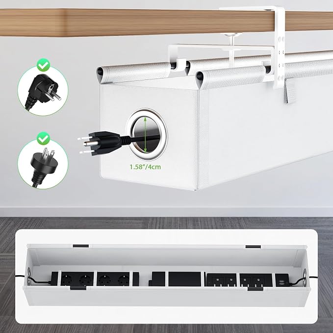 KEEGH Under Desk Cable Management Tray 36", Fabric Clamp/Screw Mount Cord Organizer, No Drill Under Desk Cable Tray for Home, Offices, Studios, Gaming Room (White)