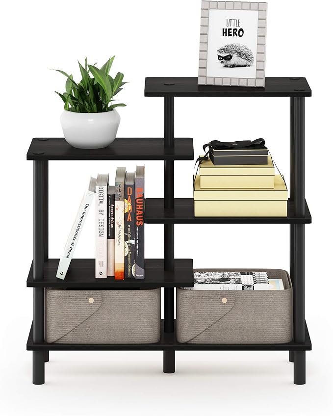 Furinno TURN-N-TUBE Storage Shelves, 5-Tier Book Shelf, Accent Display Shelf, Toolless Open Shelves, Round Tubes, for Organization and Storage, Living Room, Garage, Home Office, Espresso