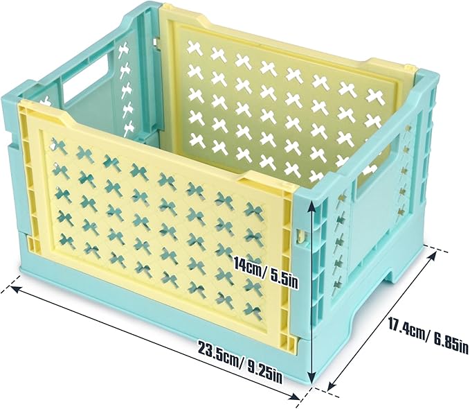 Domiella 2-Pack Foldable High-Strength PP Ventilated Baskets - Collapsible Storage Bins for Kitchen, Camping, Office & Home, Wear Resist Indoor Outdoor Organizer, Small Blue-Yellow & Blue-Pink