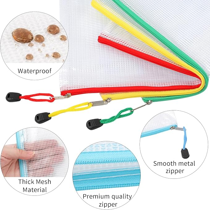 EOOUT 36pcs Mesh Zipper Pouch Bags A4 Size Board Game Storage Plastic 11 Colors Letter Size Puzzle Organizer and Office Supplies