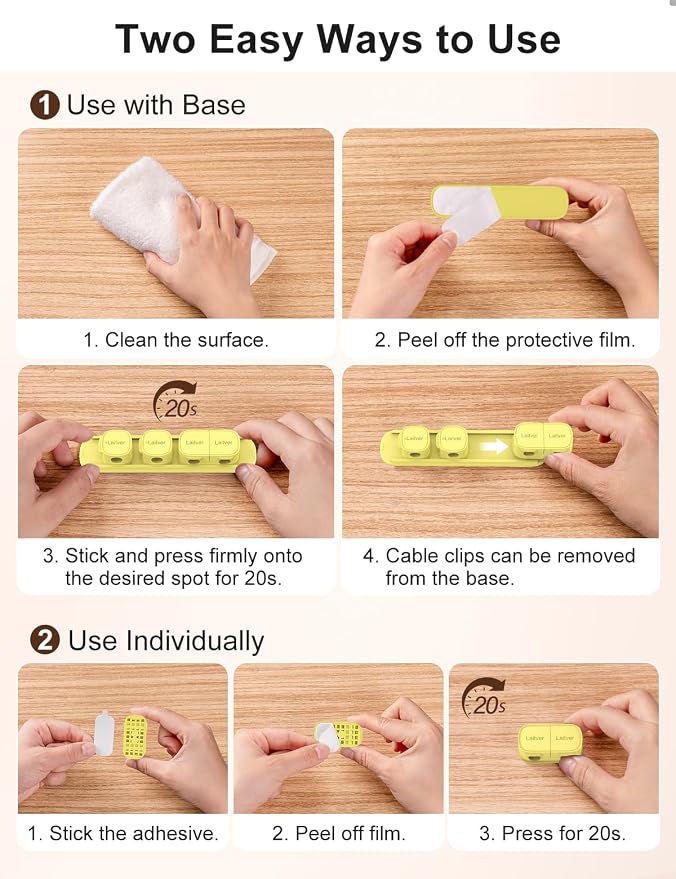 6 Pack Magnetic Cable Clips [1s Open/Lock], Cord Organizer Holder | Strong Adhesive Desk Cable Management- Organize Charging Cords Neatly for Home, Office, Car,Desk, Nightstand-Cream Yellow