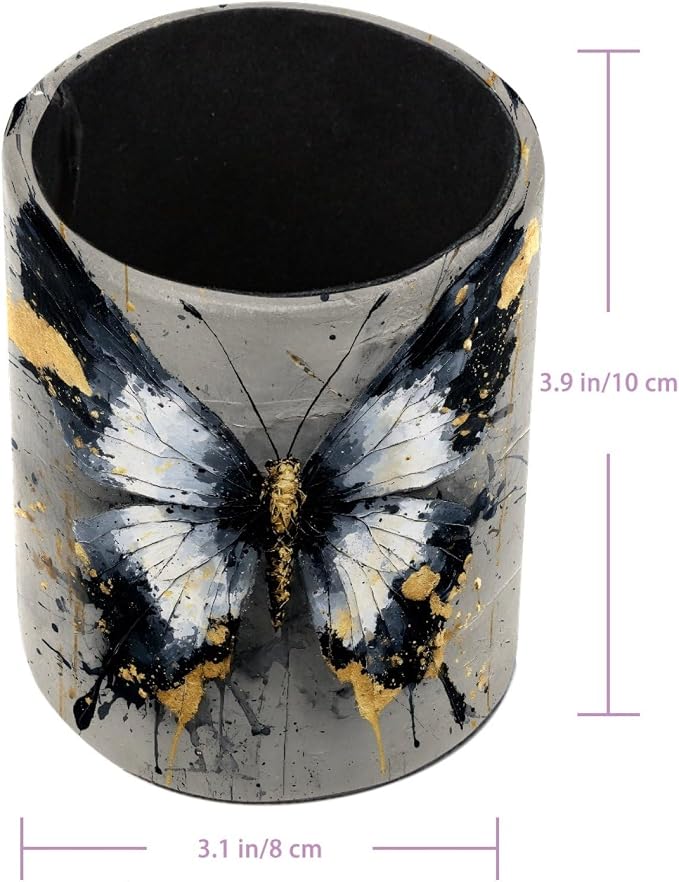Leather Pen Holder for Desk, Watercolor Butterfly Pencil Cup Pen Organizer Makeup Brush Holder for Office Home Kids Countertop Desk Accessory Storage